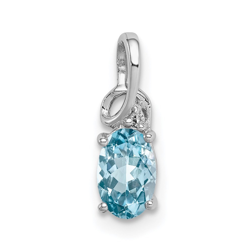 Sterling Silver Rhodium-Plated Diamond & Sky Blue Topaz Oval Pendant 0.4gm