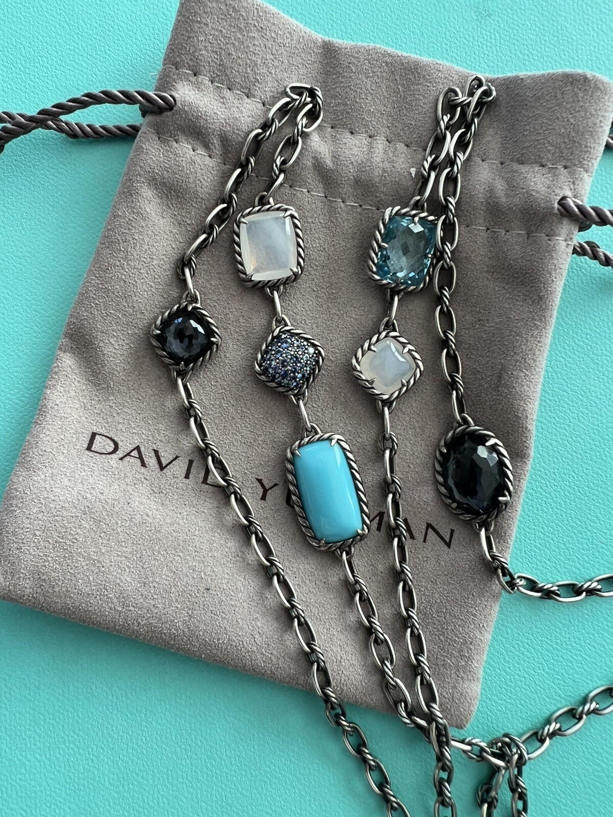 David Yurman Blue Sapphire, topaz, black orchid & quartz Chatelaine 36″ Necklace