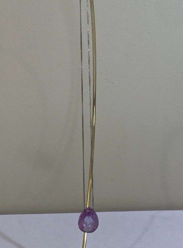 Amethyst Tear Drop Stone W/Delicate Silver (925 Sterling) Lobster Claw VTG