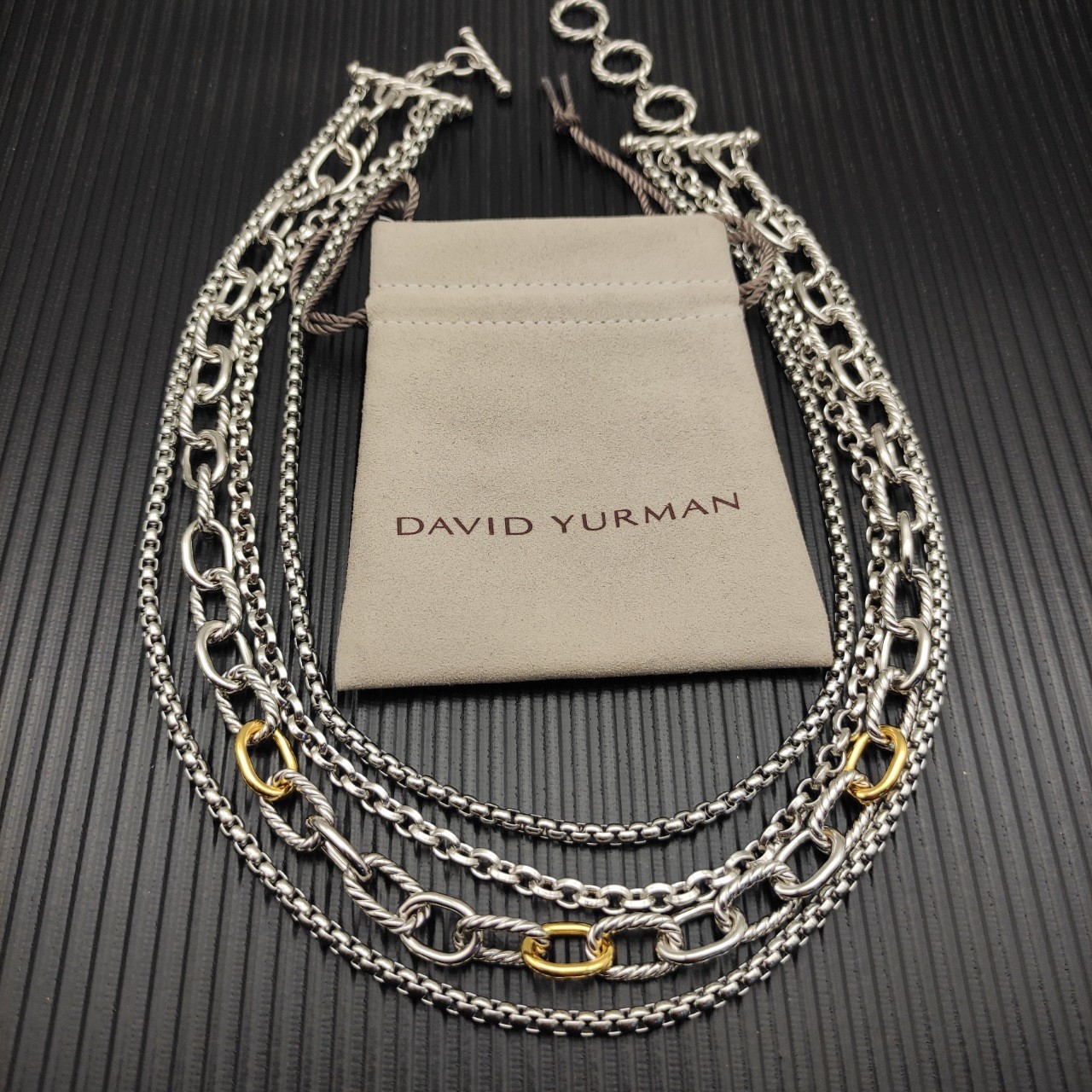 David Yurman Cable Multi-Strand Two-Tone 925 Silver 18K Gold Layered Necklace