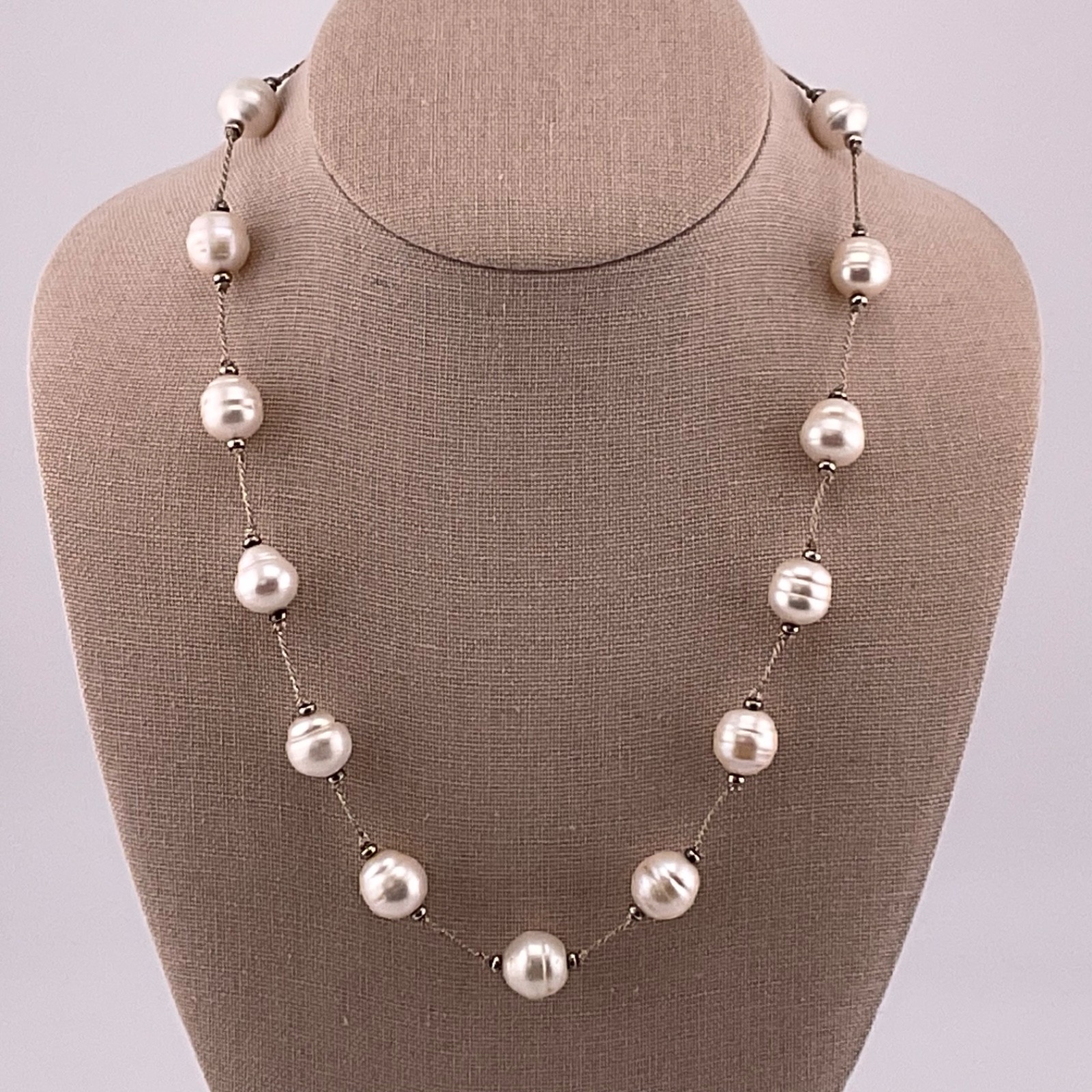 LUC Lucas Lameth Genuine Baroque Pearl Lariat Necklace Sterling Silver Tassel