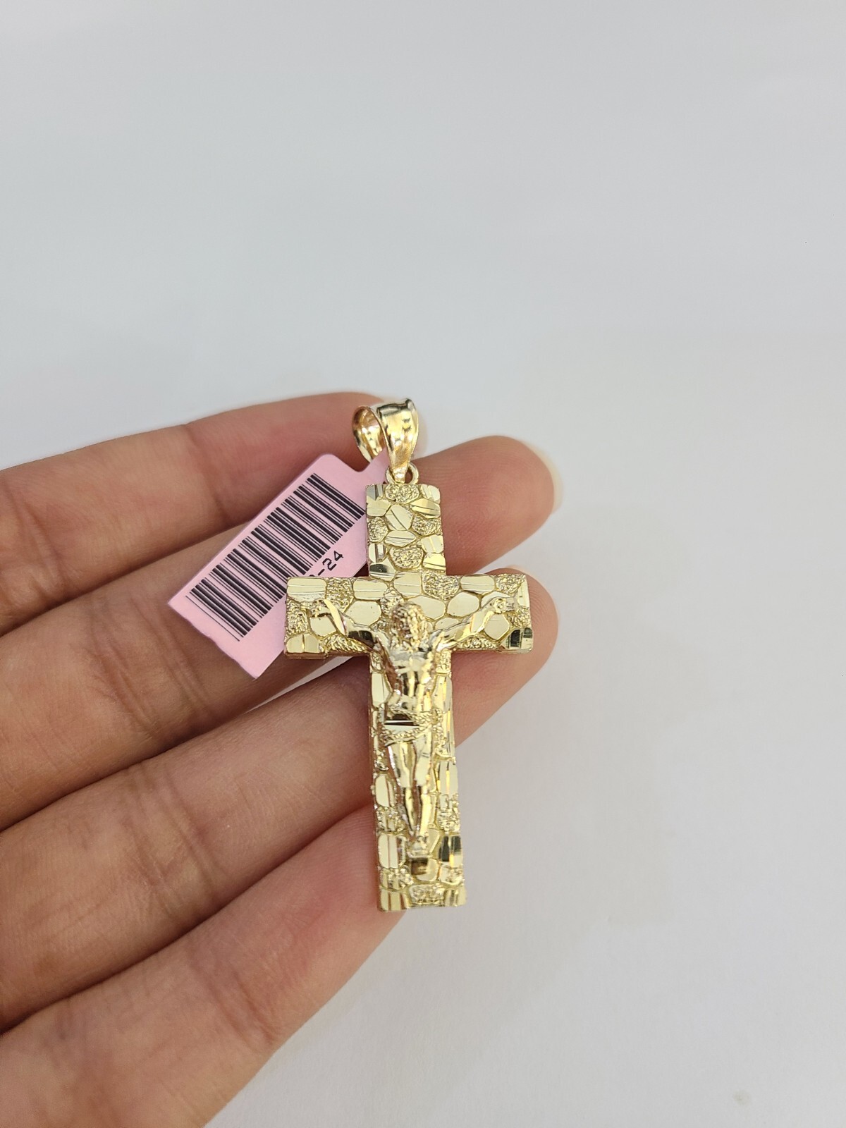 14k Nugget Jesus Cross Charm Pendant REAL 14Kt Religious Yellow Gold Genuine