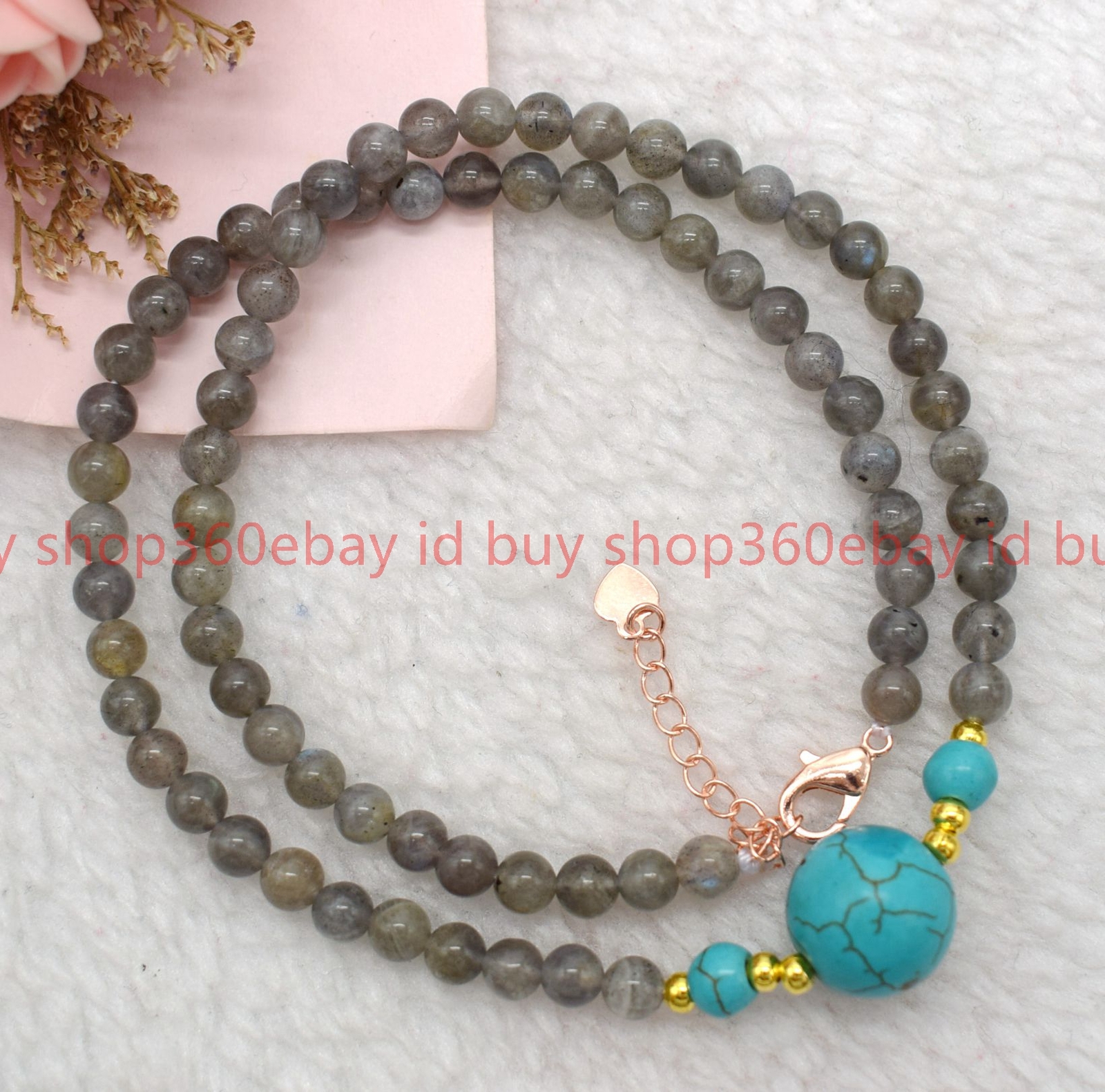 Natural 4mm Gray Labradorite Round Gemstone Bead Blue Turquoise Necklace 16-28in