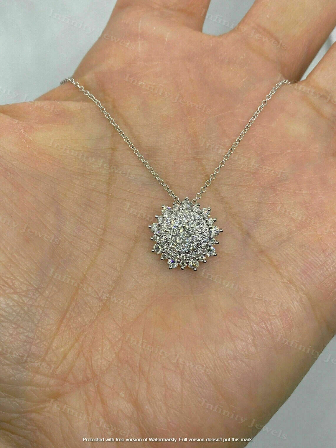 2Ct Round Cut VVS1 Diamond Sunflower Pendant 18″ Free Chain 14K White Gold Over