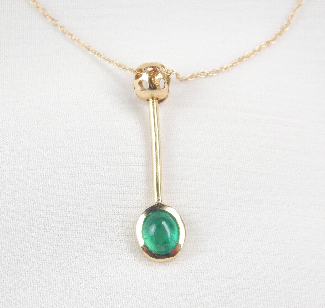 Colombian Emerald Pendant .50 Cts Oval Shape Solitaire 18K Yellow Gold Fine Muzo