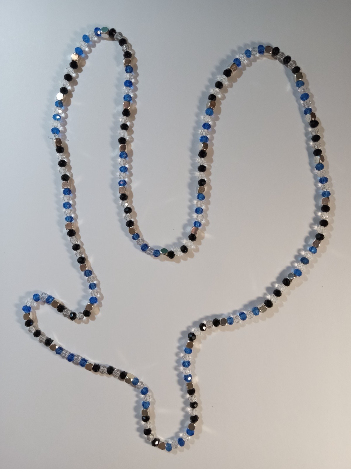 Beautiful Magic Necklace in Blue, Black, White Crystals and Silver