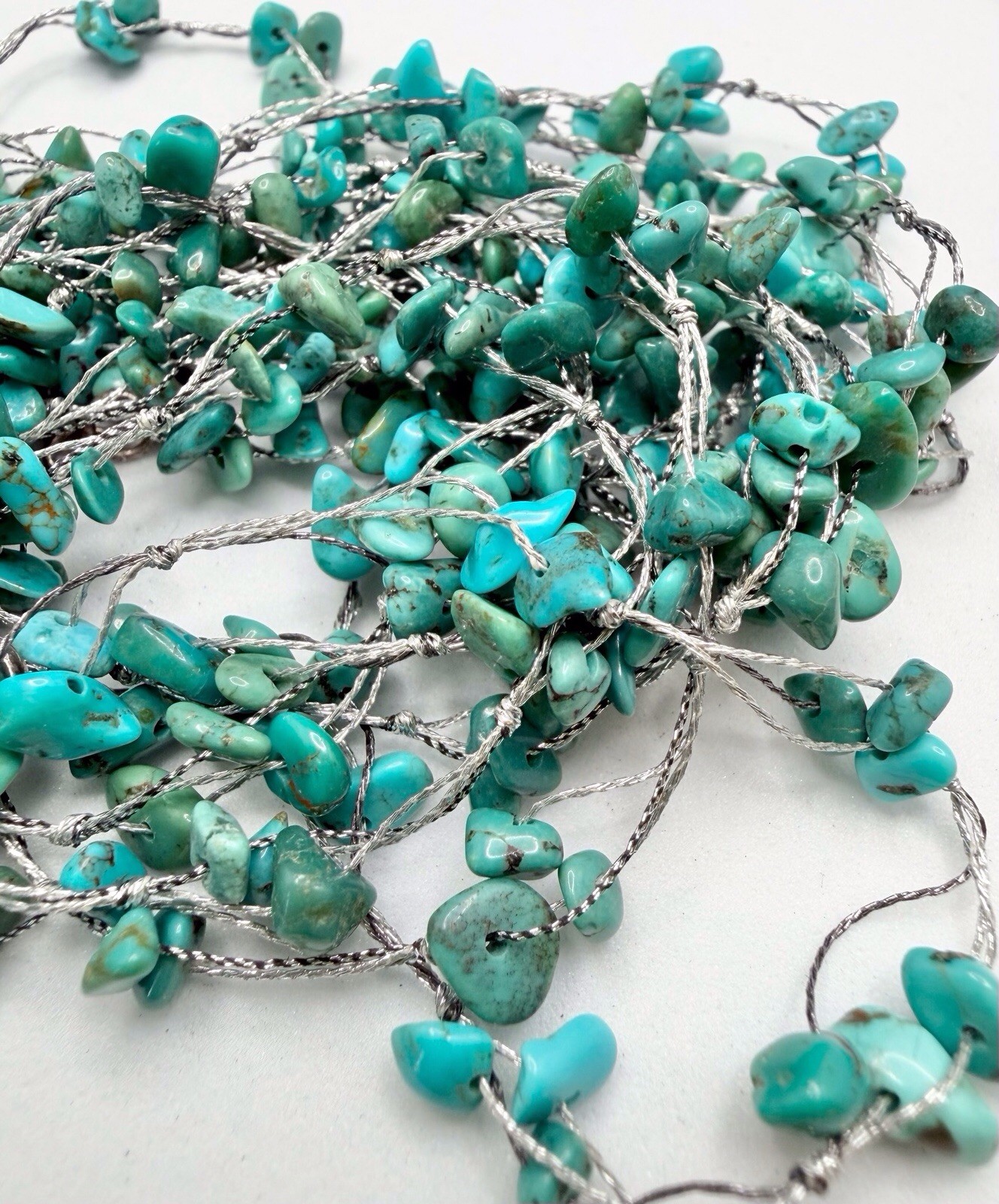 LUCAS LAMETH LUC Turquoise Beaded Multi-strand Necklace 925 Sterling Silver
