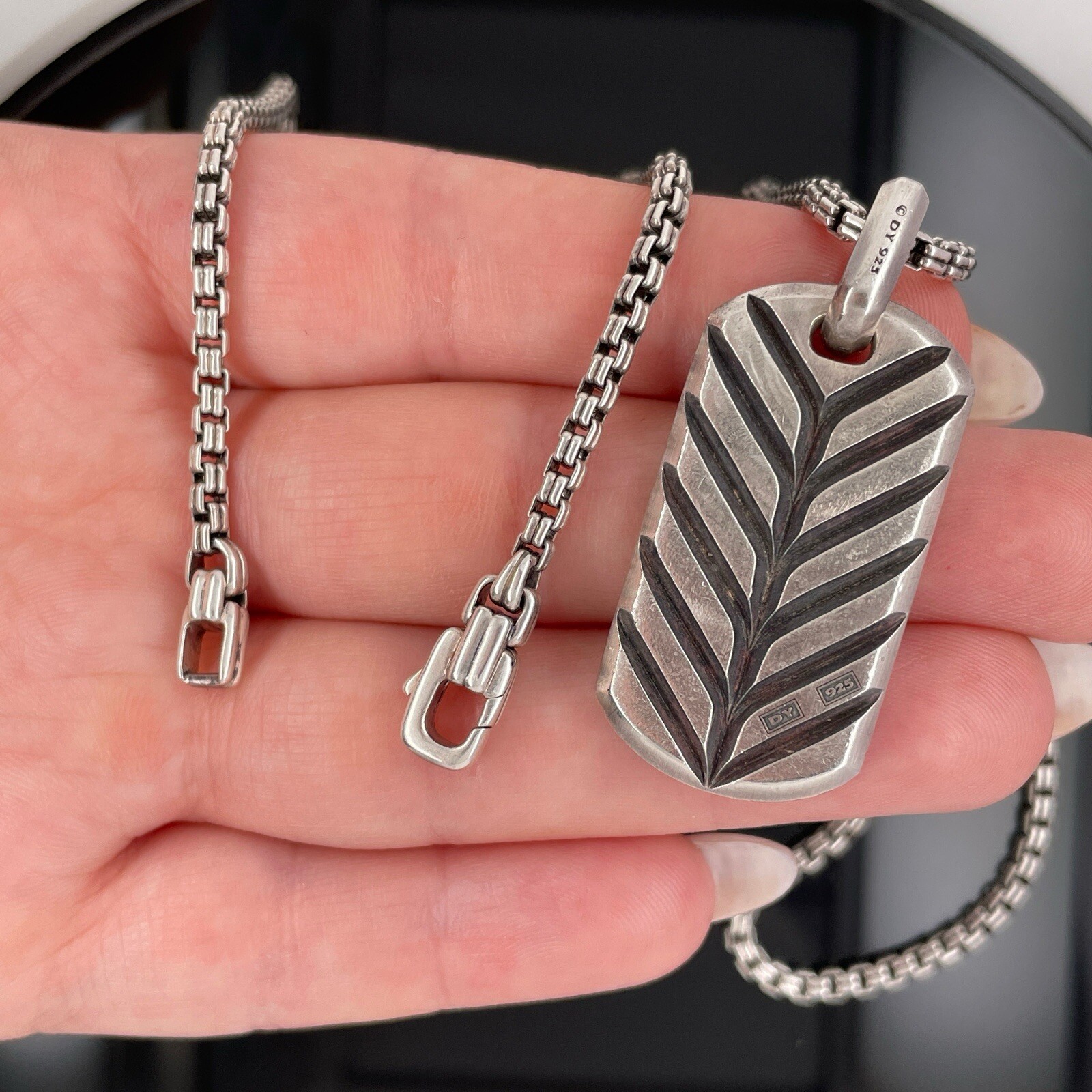 David Yurman Silver Diamonds & Garnets Chevron Tag Pendant Necklace $5000 Retail