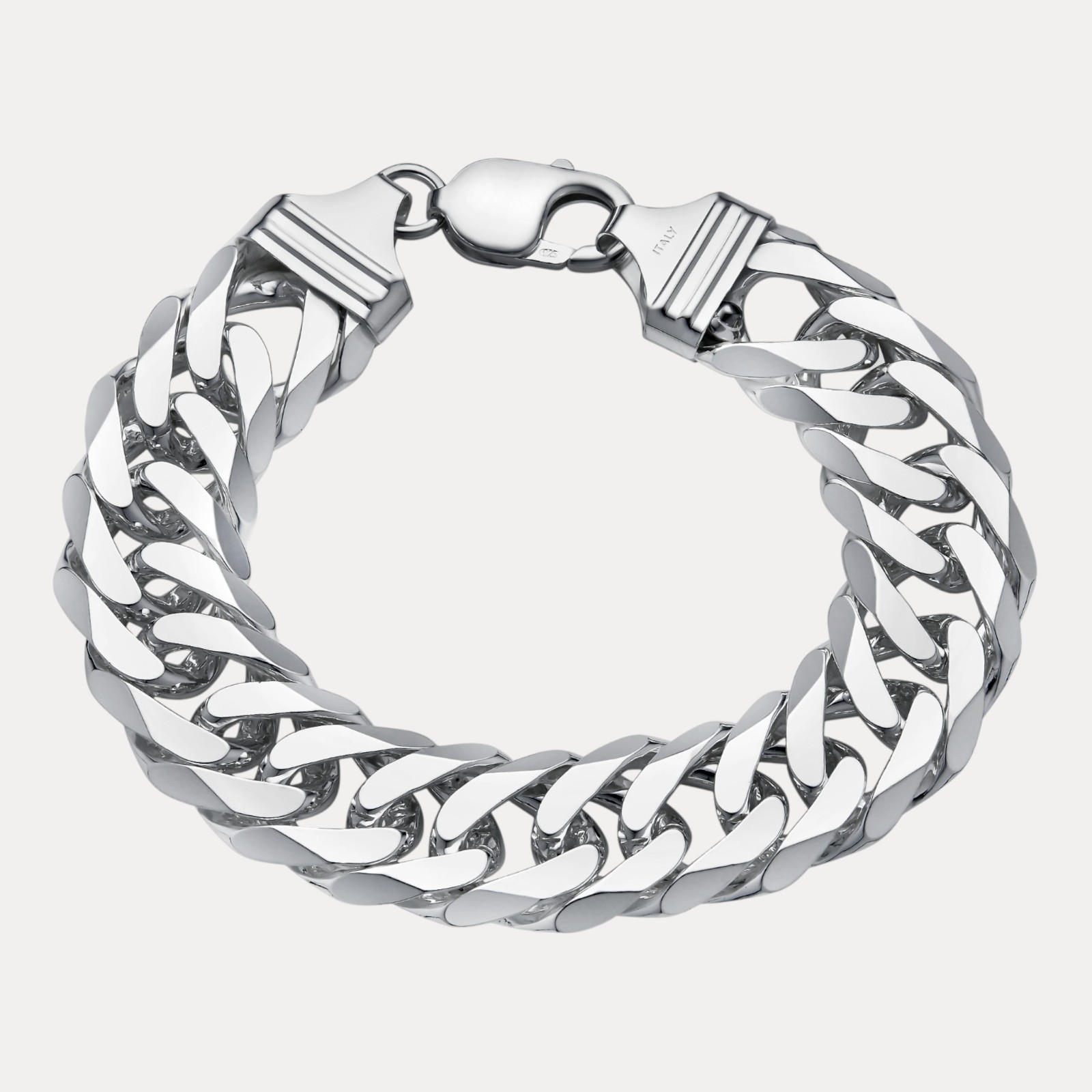 16mm Double Curb Link Bracelet – Real Solid 925 Sterling Silver MADE IN ITALY