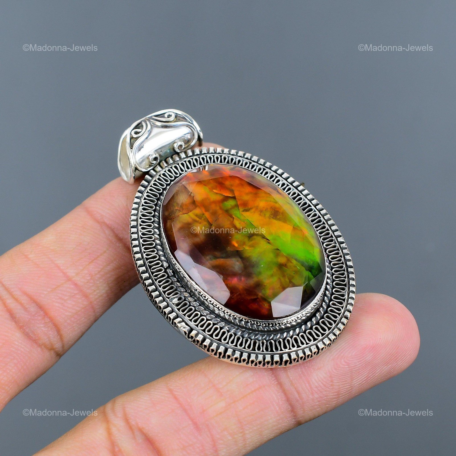 Daughters Day Sale Natural Ammolite Sterling Silver Engagement Vintage Pendant