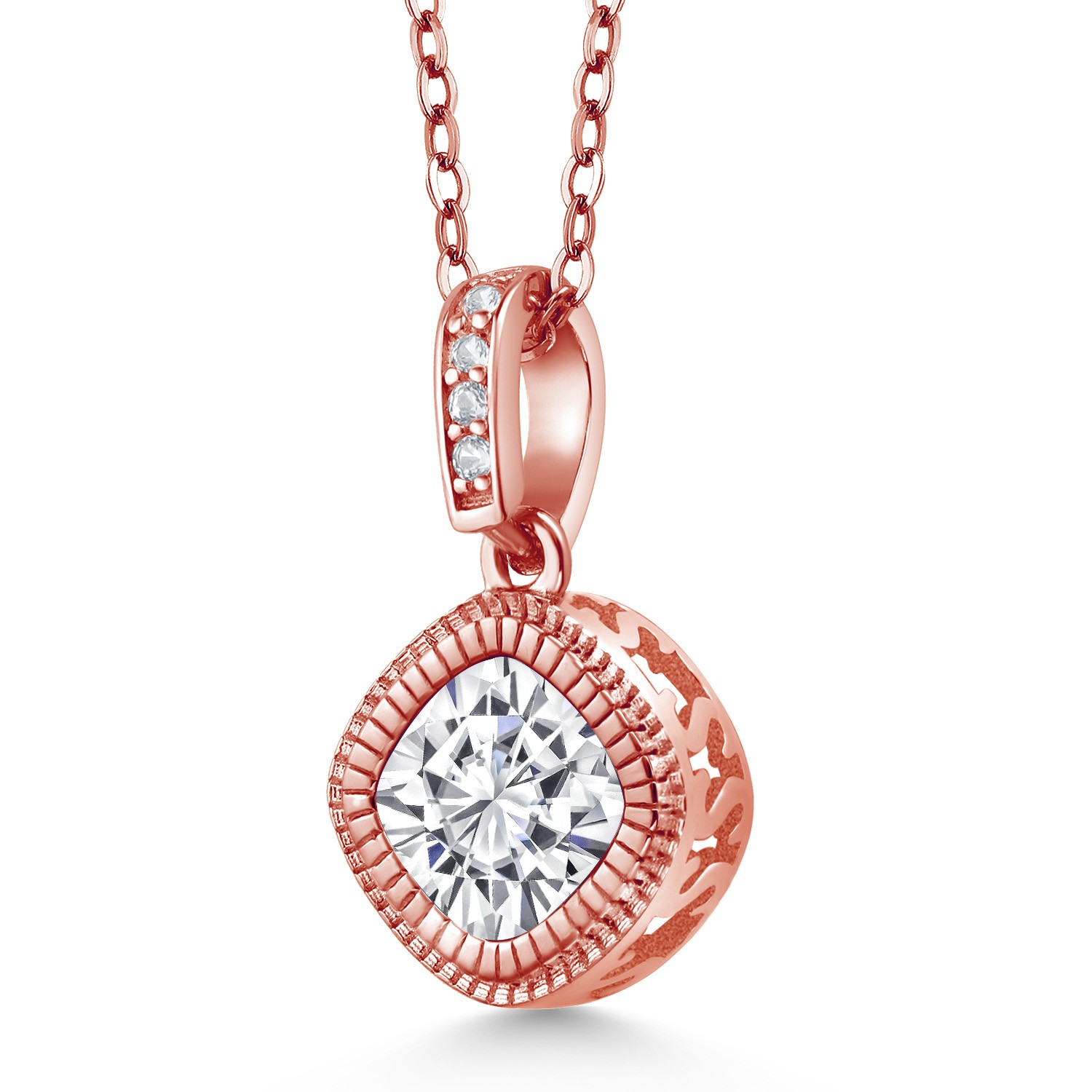 18K Rose Gold Plated Silver Pendant with Chain Set with Near Colorless (GH)