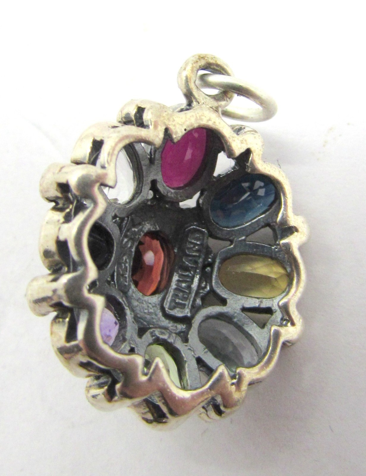 925 STERLING SILVER MULTI-COLOR GEMSTONE PENDANT OR CHARM 24X16MM ~ 3.7G