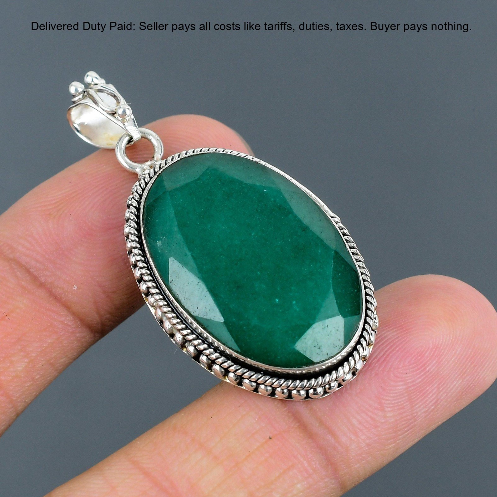 Natural Zambian Emrald 925 Silver Sister Bezel Handcrafted Boho Pendant Jewelry