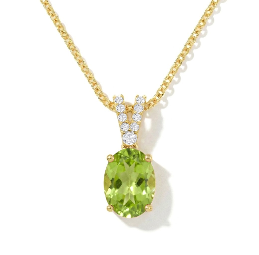 Oval Green Peridot Necklace, August Birthstone Fine Jewelry Gift for Her