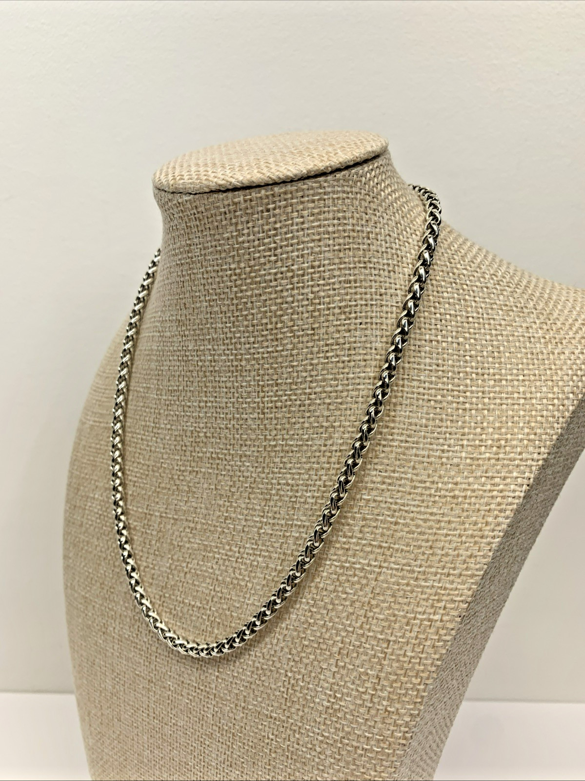 David Yurman Signed 925 Sterling Silver 4mm Wheat Weave Chain Necklace 16″ 23.5g