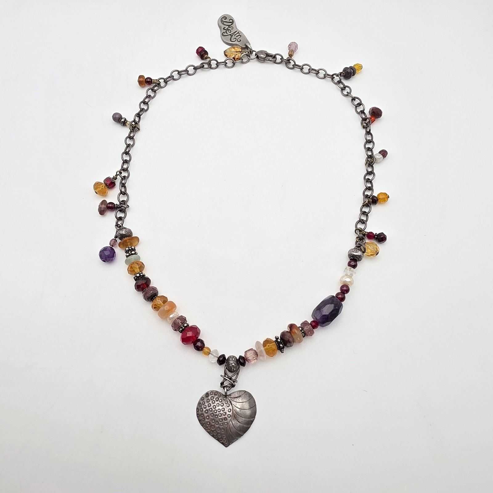 Multi-Color Gemstone Necklace Garnet Amethyst Citrine Pearl 925 Sterling Silver