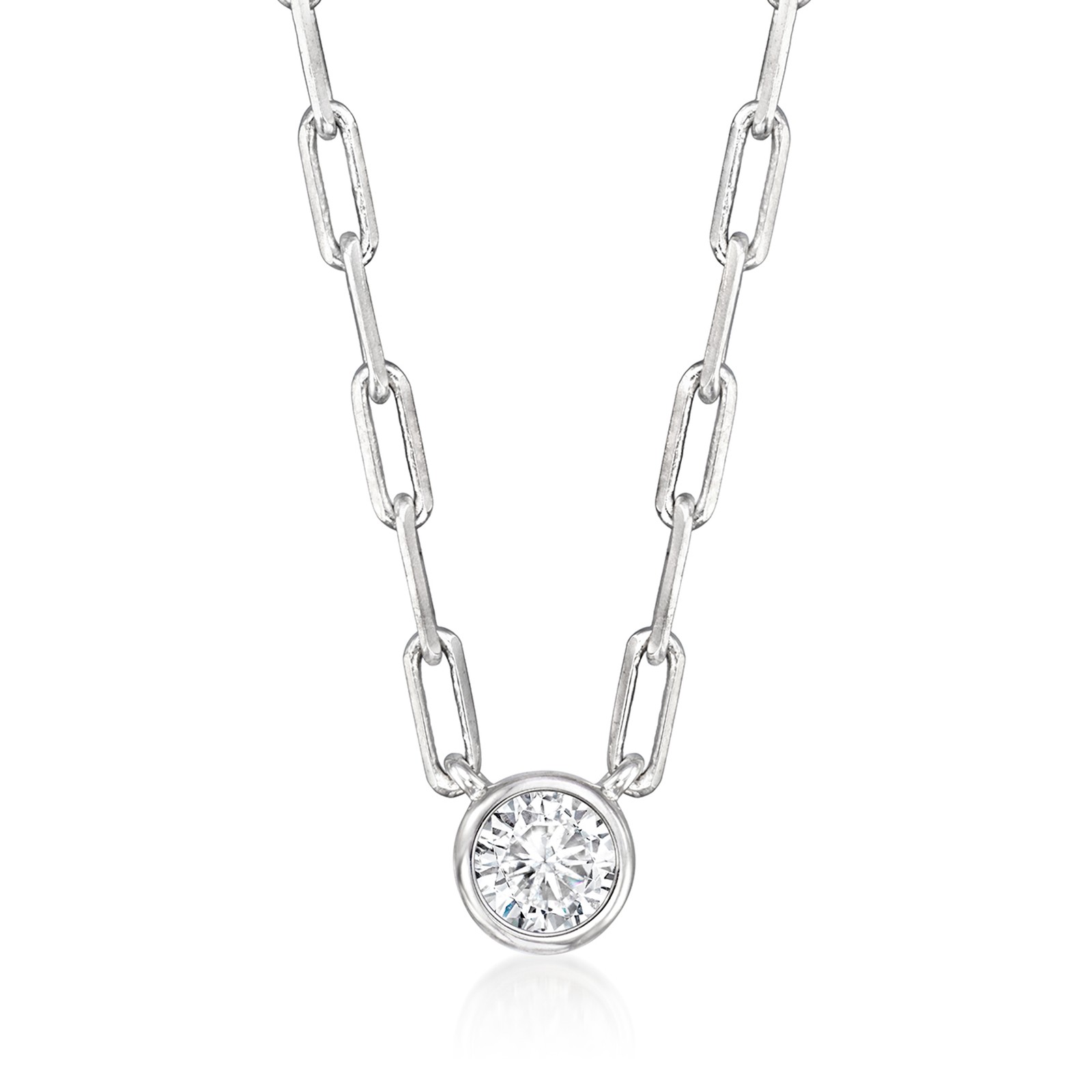 0.20 Carat Bezel-Set Diamond Paper Clip Link Necklace in Sterling Silver