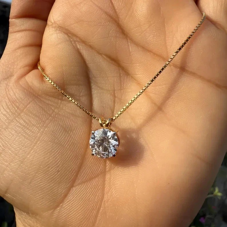 2.50 Ct Round-Cut D/VVS1 Real Moissanite Women’s Pendant 14k Yellow Gold Plated