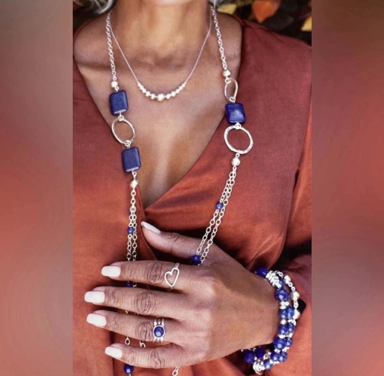 Grace & Heart G&H LA QUINTA .925 Sterling Silver LAPIS NECKLACE 35”L JEWELRY