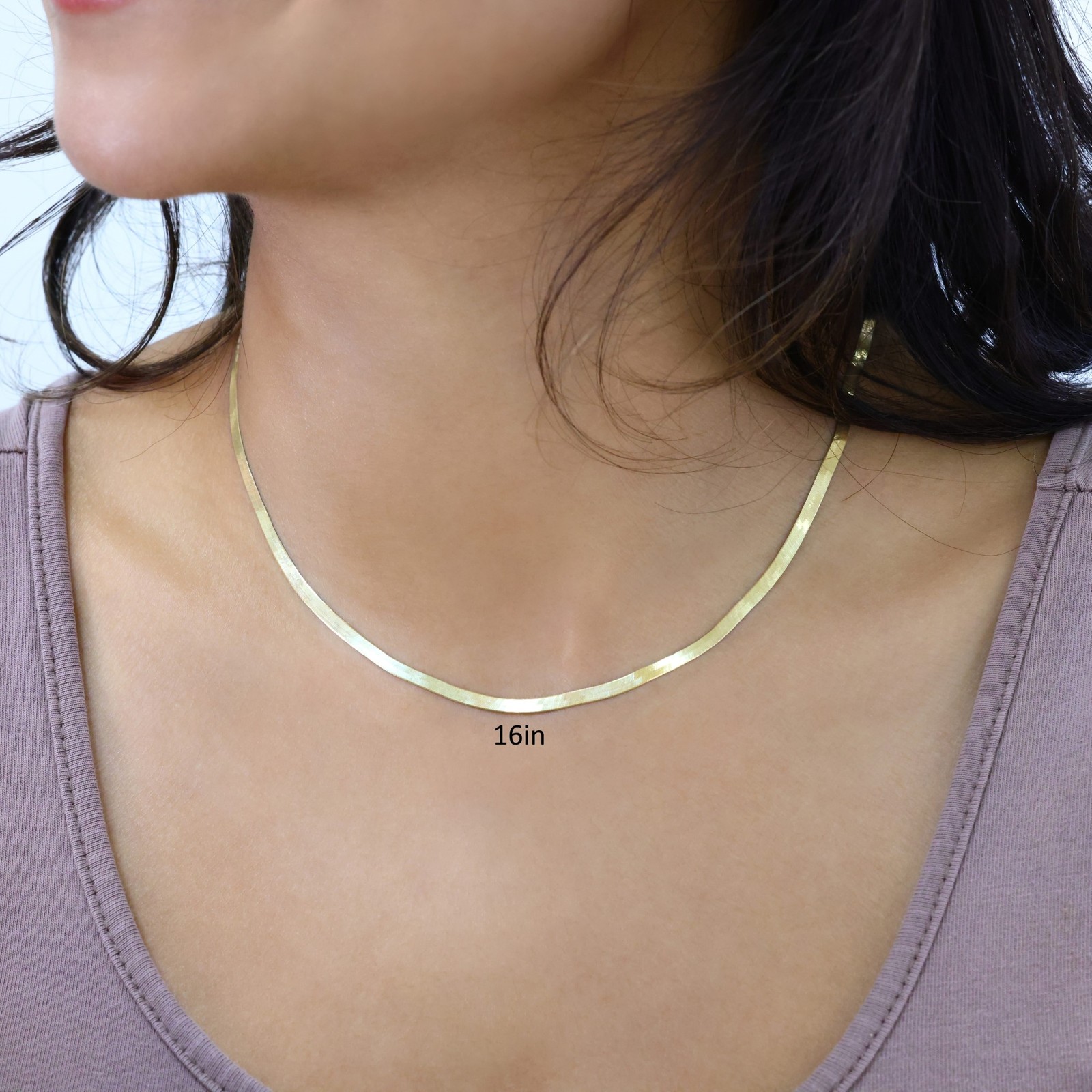 10K Yellow Gold Solid 3mm High Polish Herringbone Chain Womens Necklace 16″- 24″