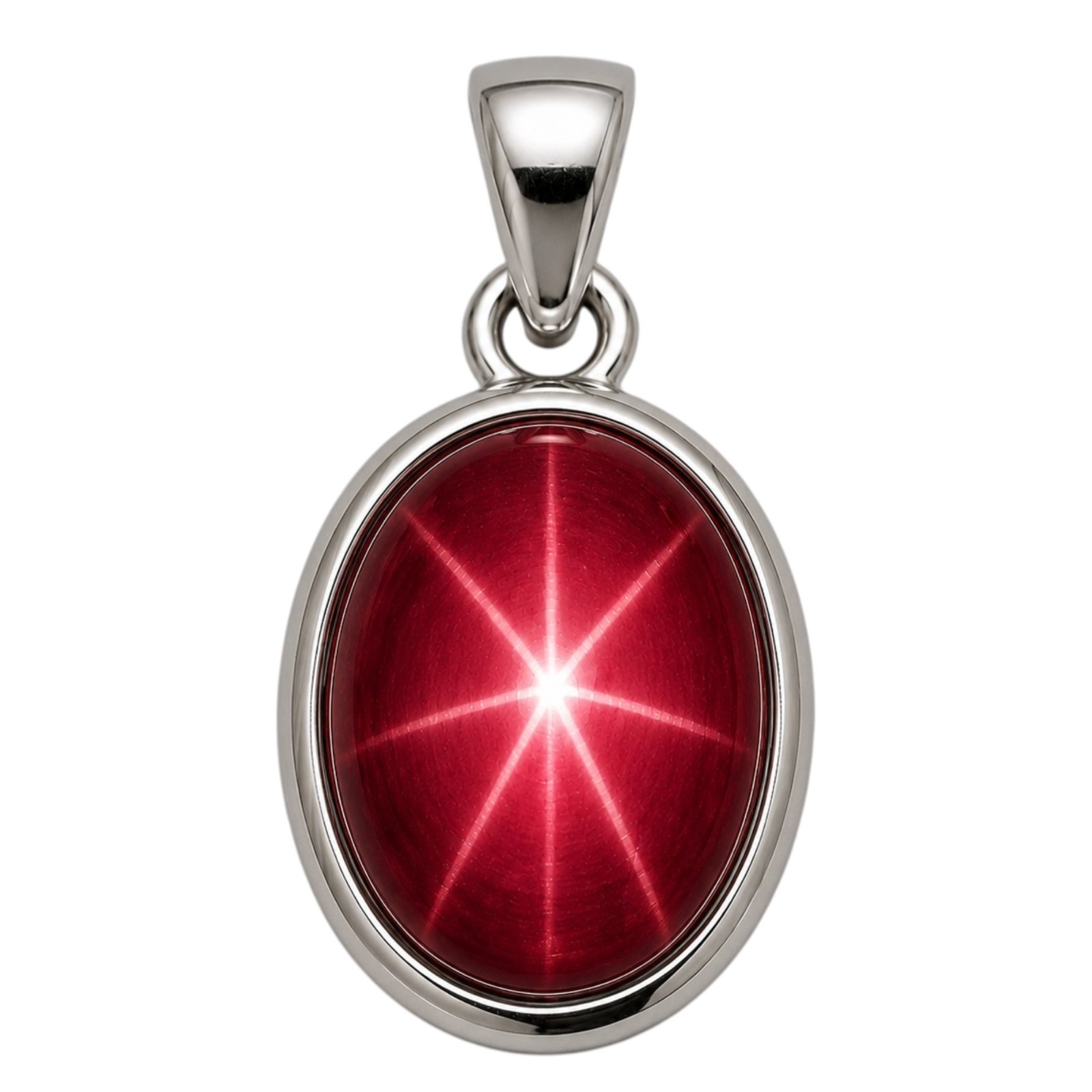 Red Star Sapphire Pendant Oval Gemstone 925 Sterling Silver Six Ray Gemstone