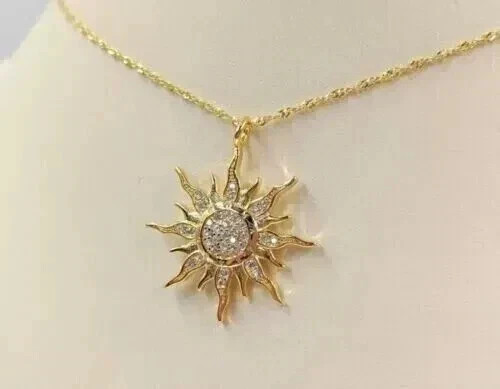 2Ct Real Moissanite Women’s Sun Pendant Necklaces 14k Yellow Gold Plated