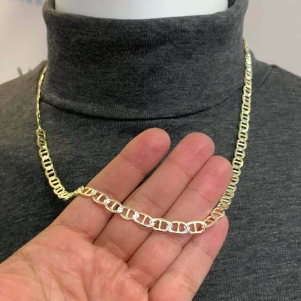 14K Yellow Gold Over Sterling Silver 6mm Diamond Cut Mariner Anchor Chain