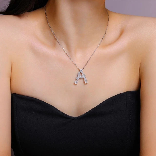 1Ctw Multi Cut Real Moissanite Initial “A” Letter Pendant 14K White Gold Plated