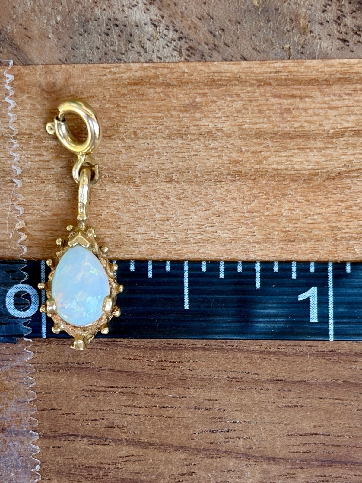 Vintage Pear Cut Australian Opal Drop Charm Pendant in 14K Yellow Gold