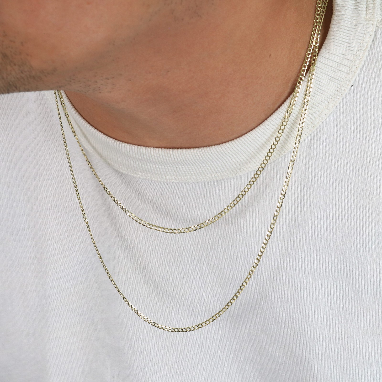 10K Yellow Gold 2.5mm Solid Curb Cuban Chain Link Mens Womens Necklace 18″