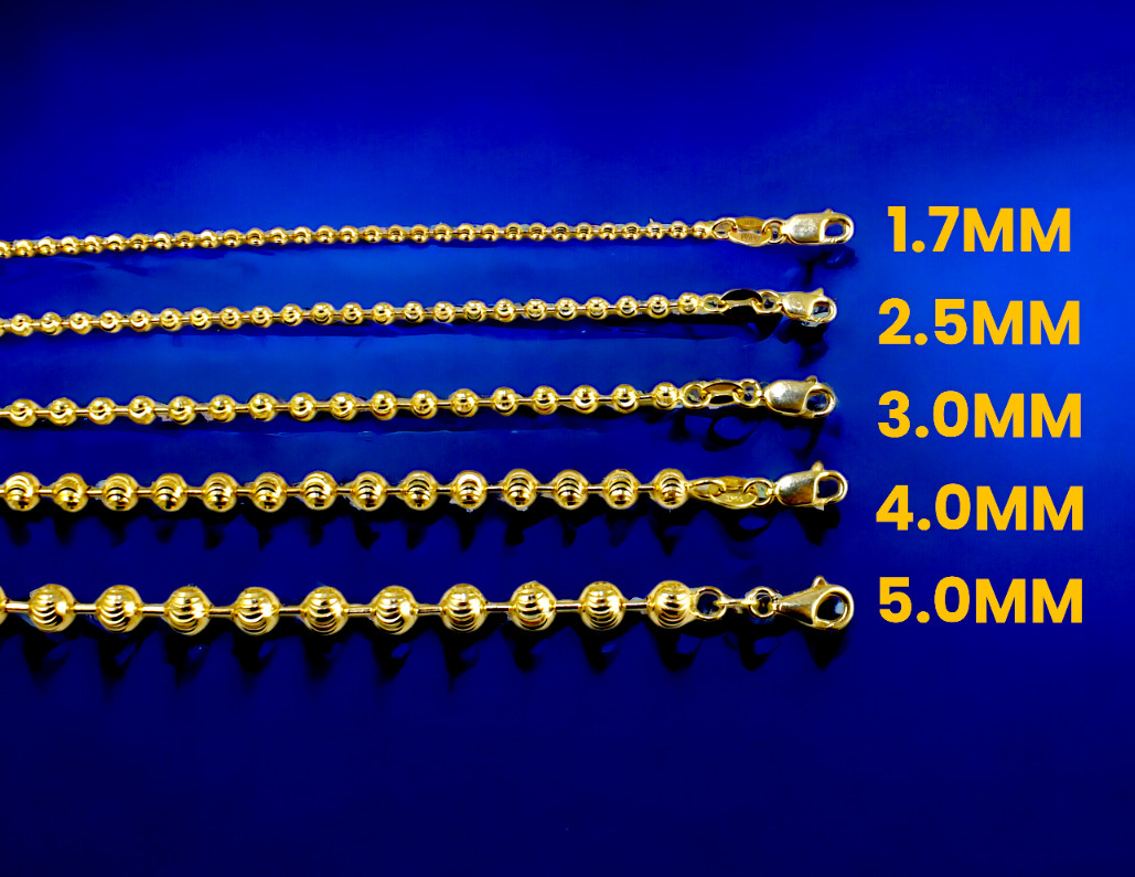 14K Yellow Gold 1.7mm-5mm Solid Round Ball Bead Chain Necklace Real 16″-30″