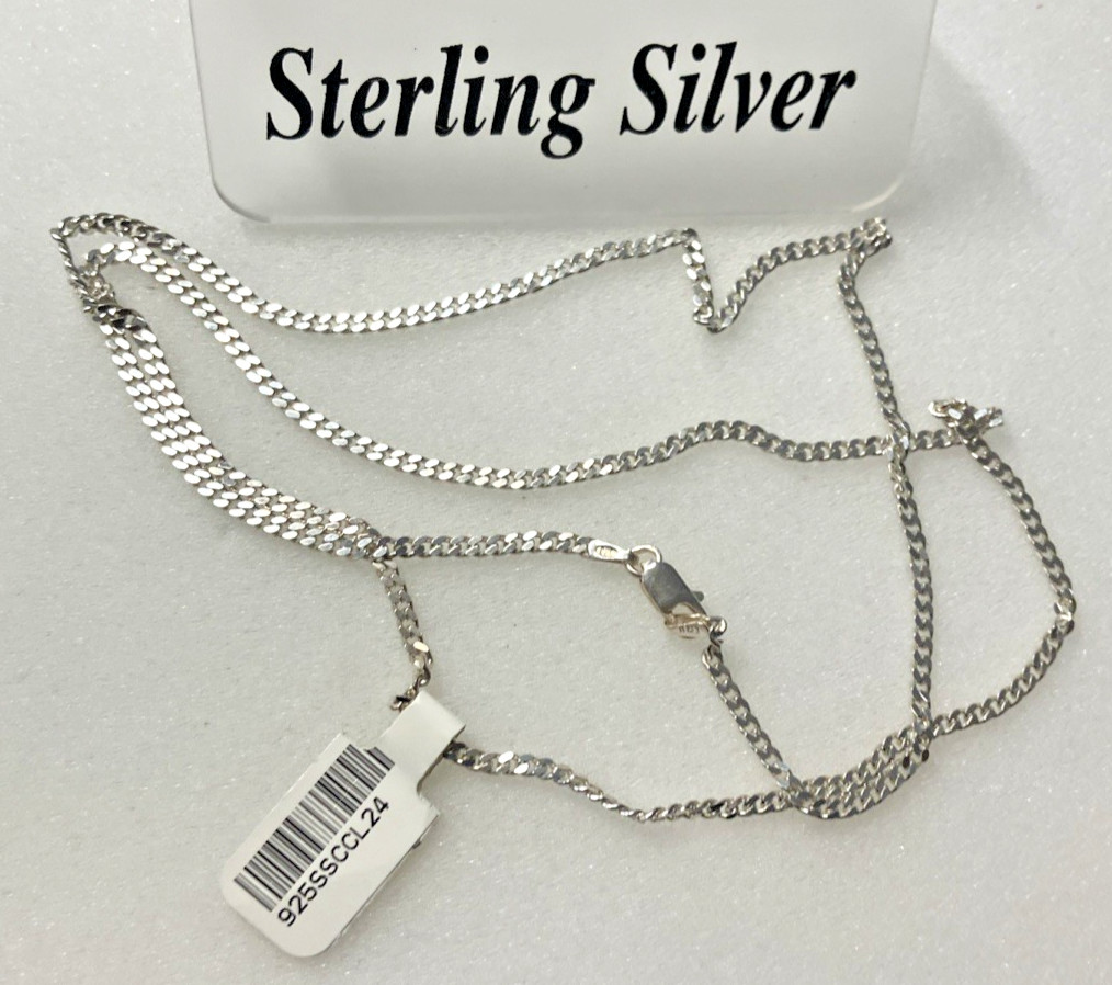 925 Sterling Silver Italy Solid Curb Link Chain 8.25grams 2.3mm 24” New with Tag