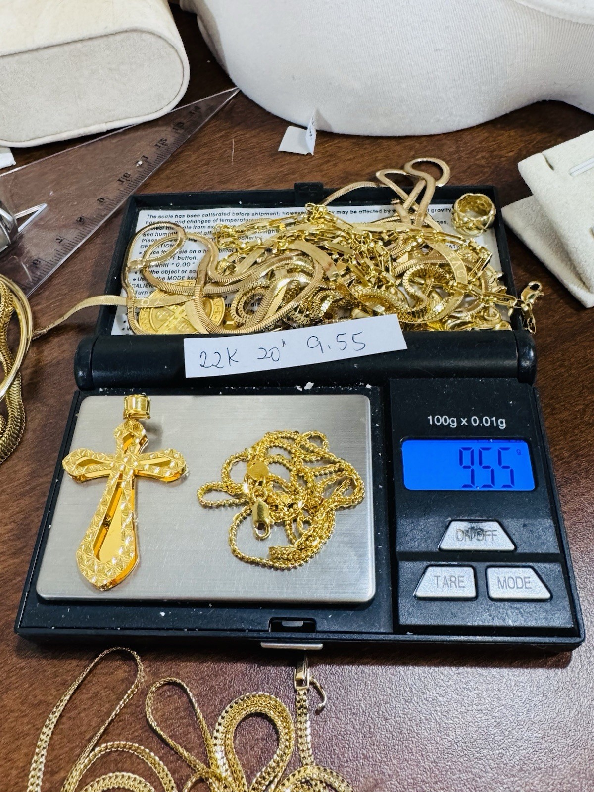 Saudi Dubai 22K Solid 916 Real Gold Cross Set Necklace 20” Long 9.55g 2.2mm