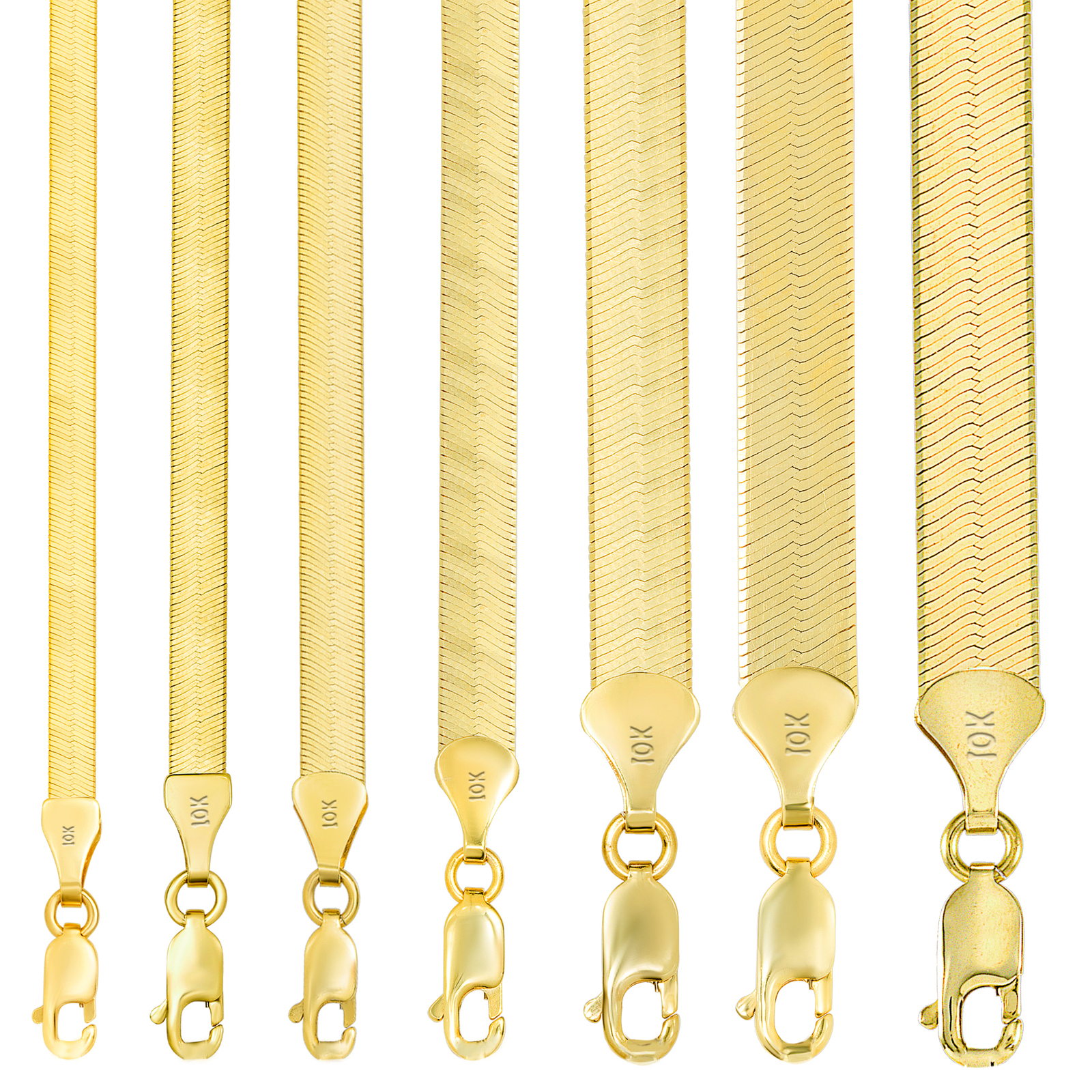 10K Yellow Gold Solid 3mm-9mm Flat Silky Herringbone Chain Necklace 16″- 24″