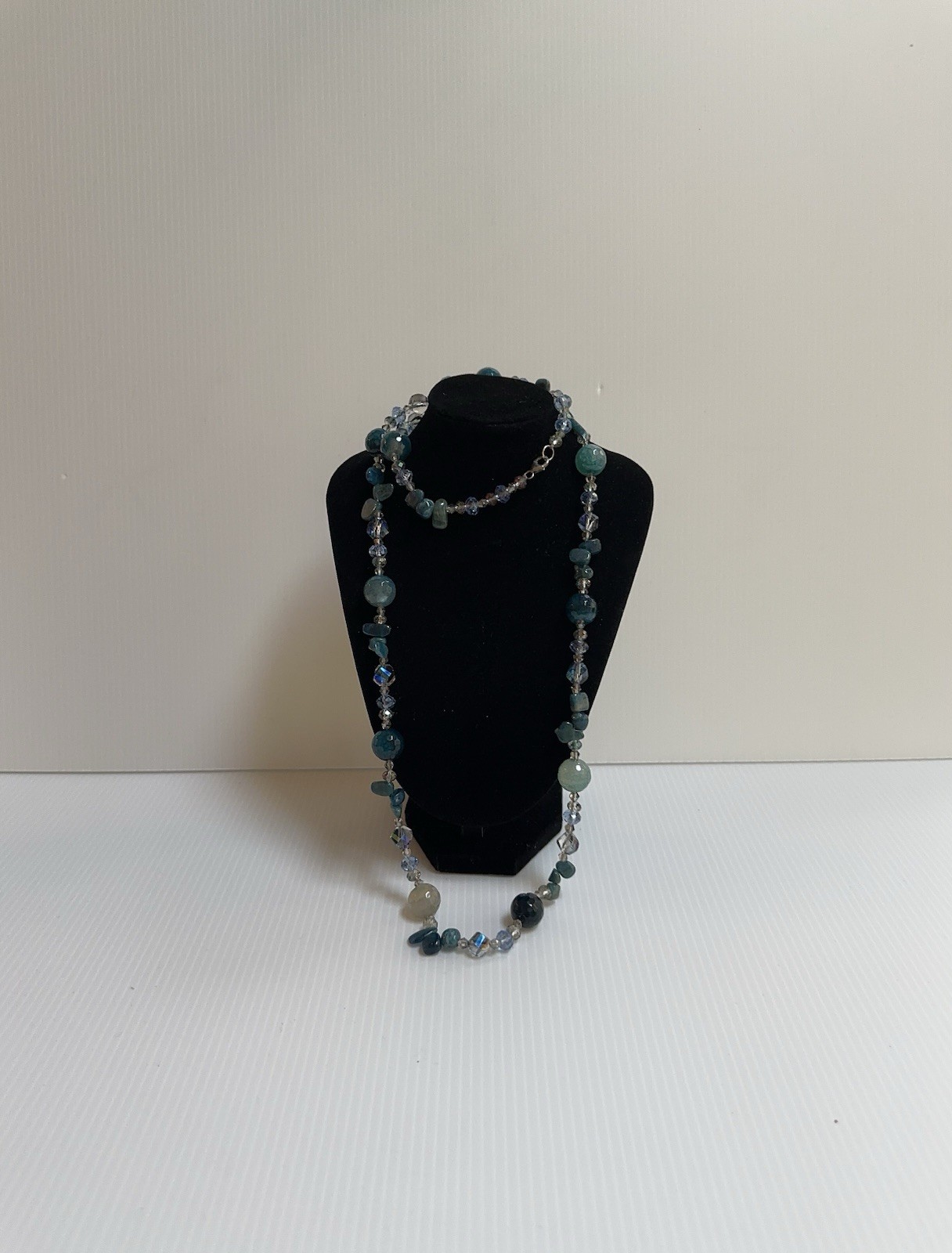 925 STERLING SILVER CLASP CHRYSOBERYL INDICOLITE STONES GREEN BLUE 34” NECKLACE