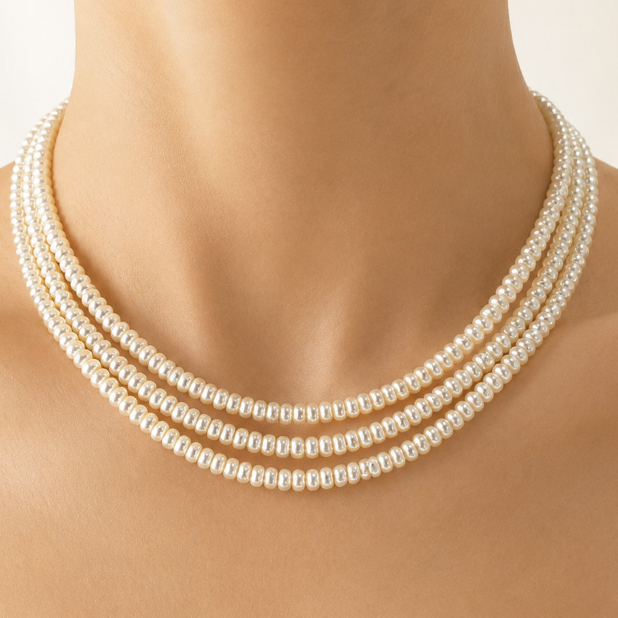 Vintage 925 Sterling Silver Multi Strand Genuine Pearl Necklace With Box Clasp