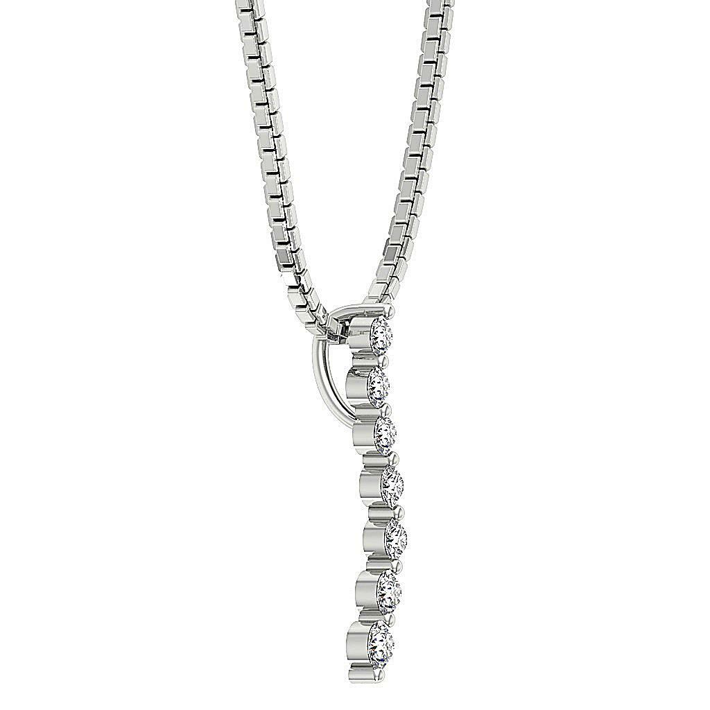 Journey Pendant Necklace I1 G 0.50Ct Genuine Diamond White Gold Prong Set 1 Inch