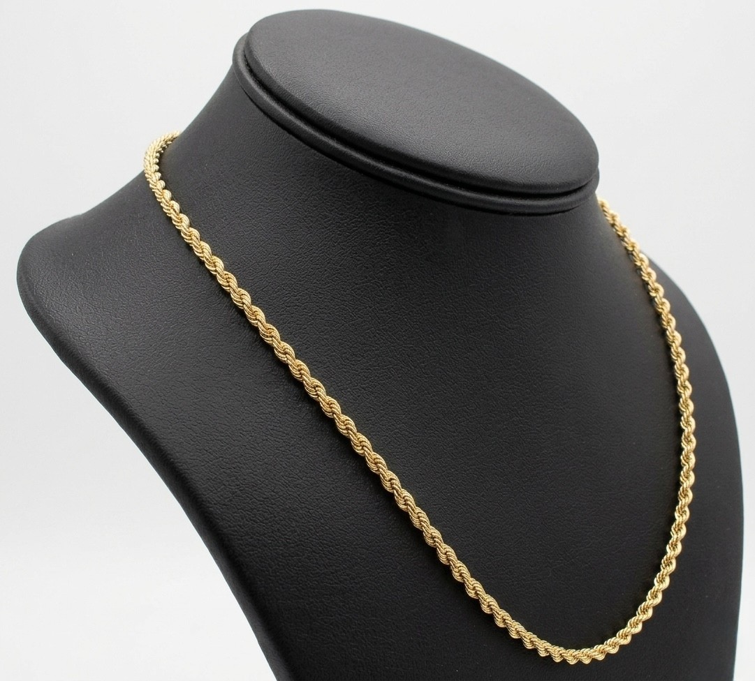 Unisex 18k Yellow Gold Rope Link Chain Necklace 3mm