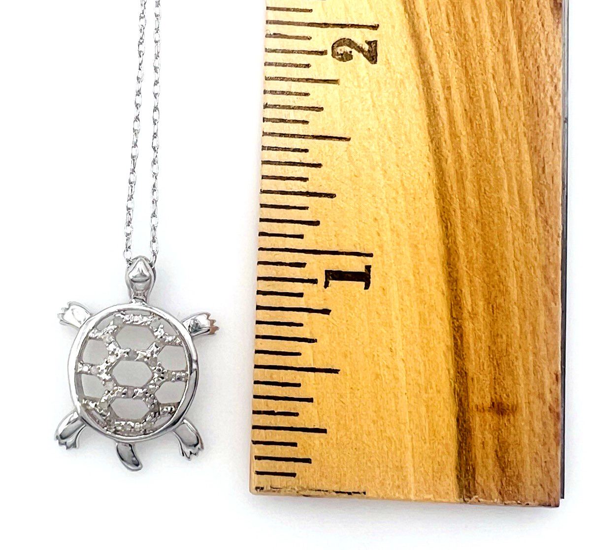 Vintage Signed NC 925 Sterling Silver Diamond Sea Turtle Pendant Necklace