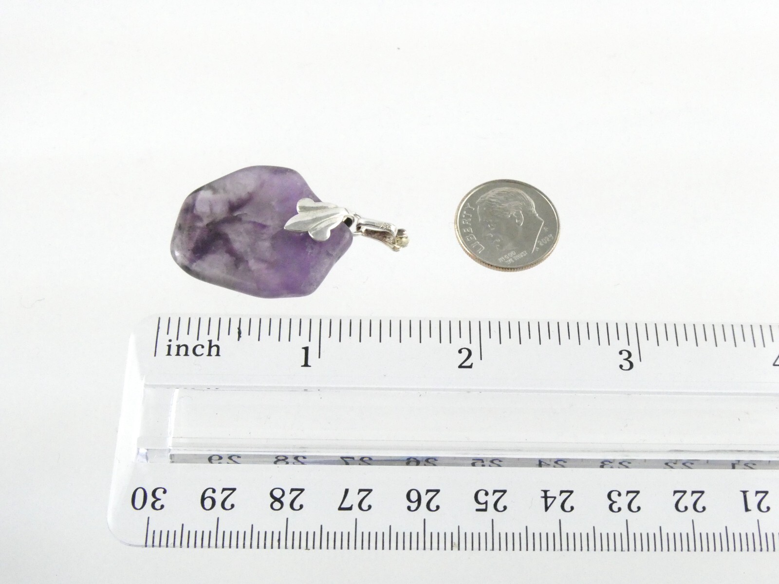 Sterling Silver Freeform Cut Amethyst Slice Pendant 925 6.8g 1.5 Inch Length