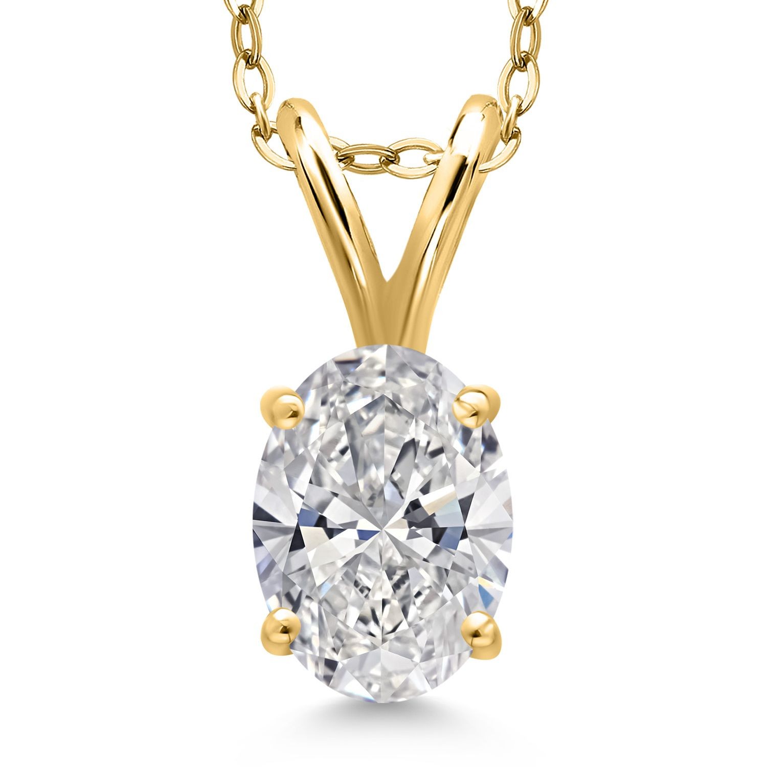 7X5MM Oval Birthstone Pendant Necklace 18K Yellow Gold Plated Silver 18″ Chain