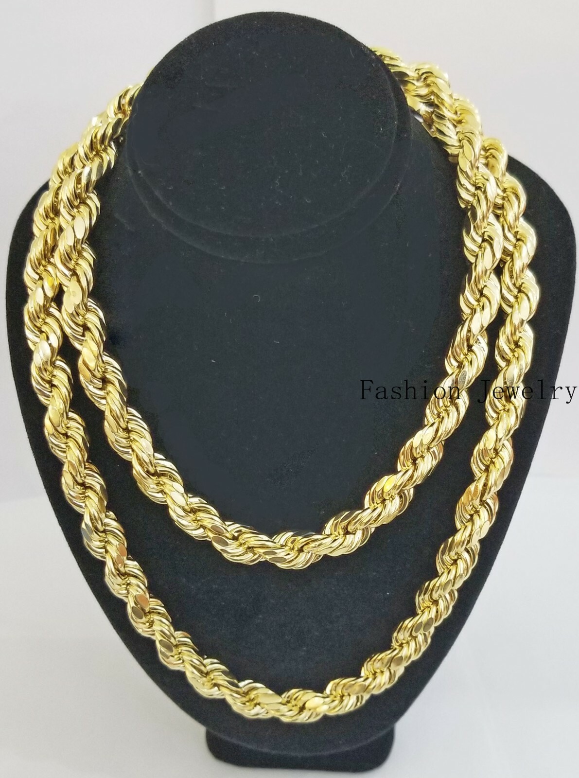 10k REAL Yellow Gold Rope Chain necklace 10mm 22″ Men thick diamond cut