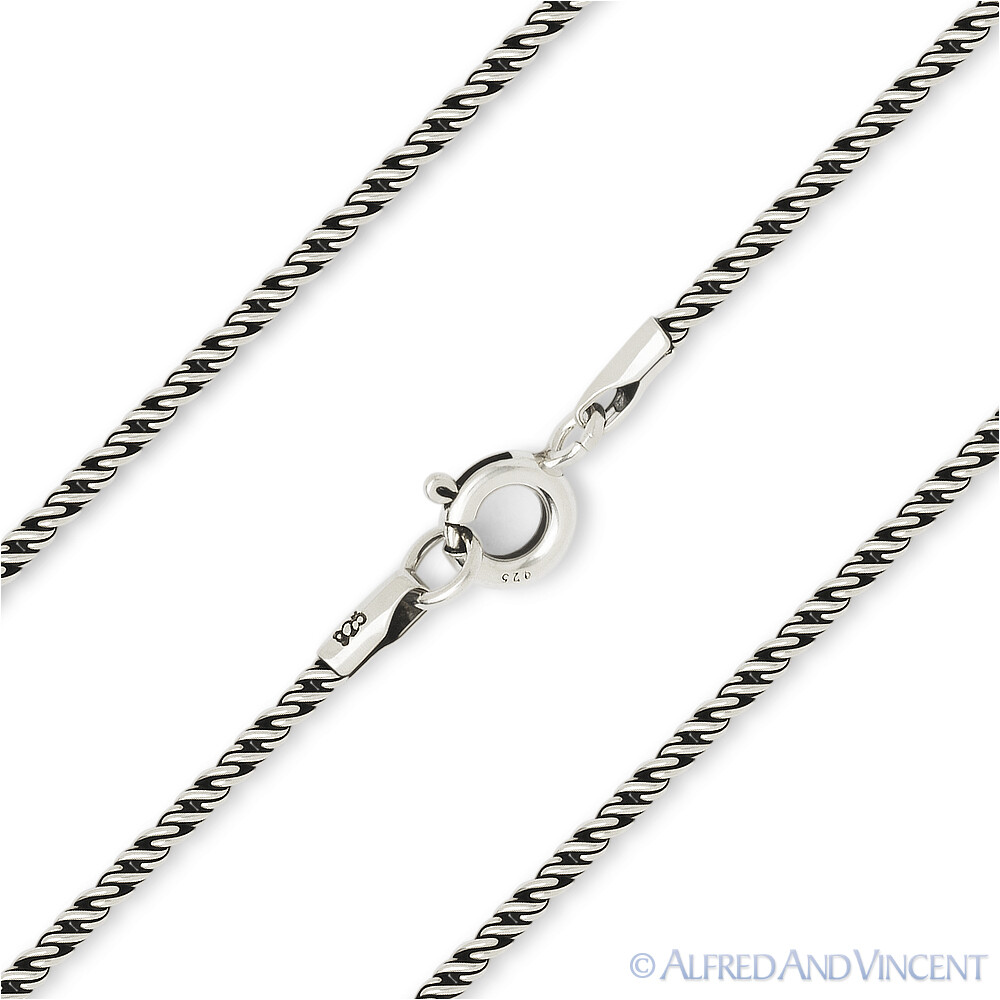 1.2mm Bali S-Link Italian Rope Chain Necklace Oxidized 925 Italy Sterling Silver