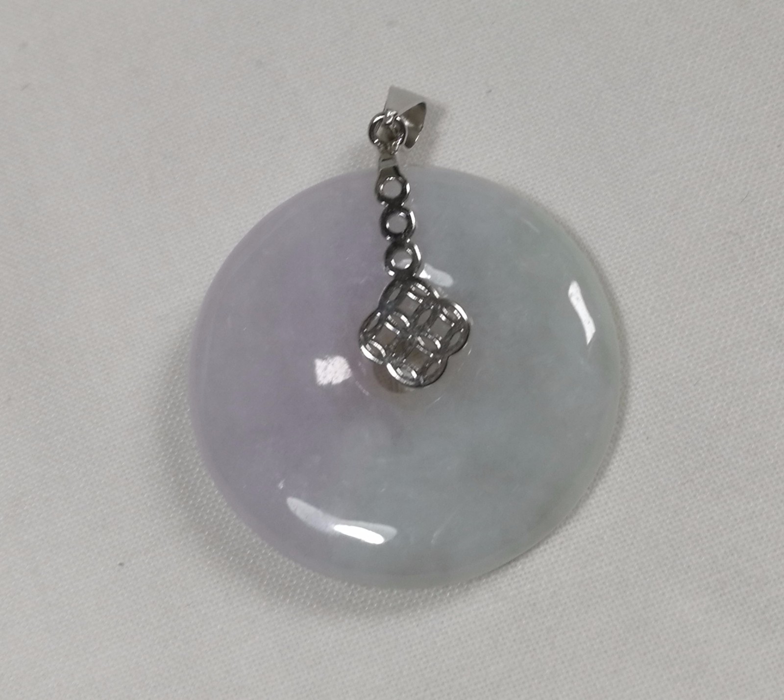 Genuine Grade A Myanmar Jadeite jade harmony ( 平安）Pendant in silver Dia30mm
