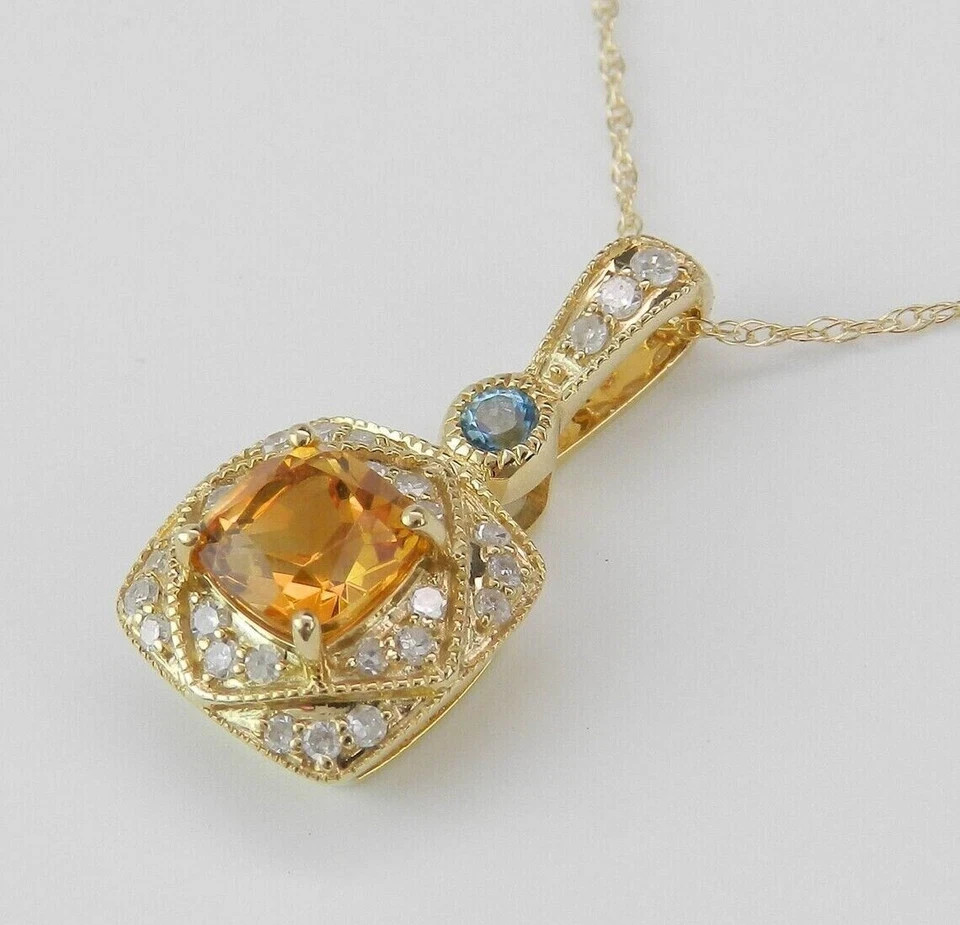 2Ct Cushion Cut Lab-Created Citrine Halo Pendant 14K Yellow Gold Plated 18″ Inc