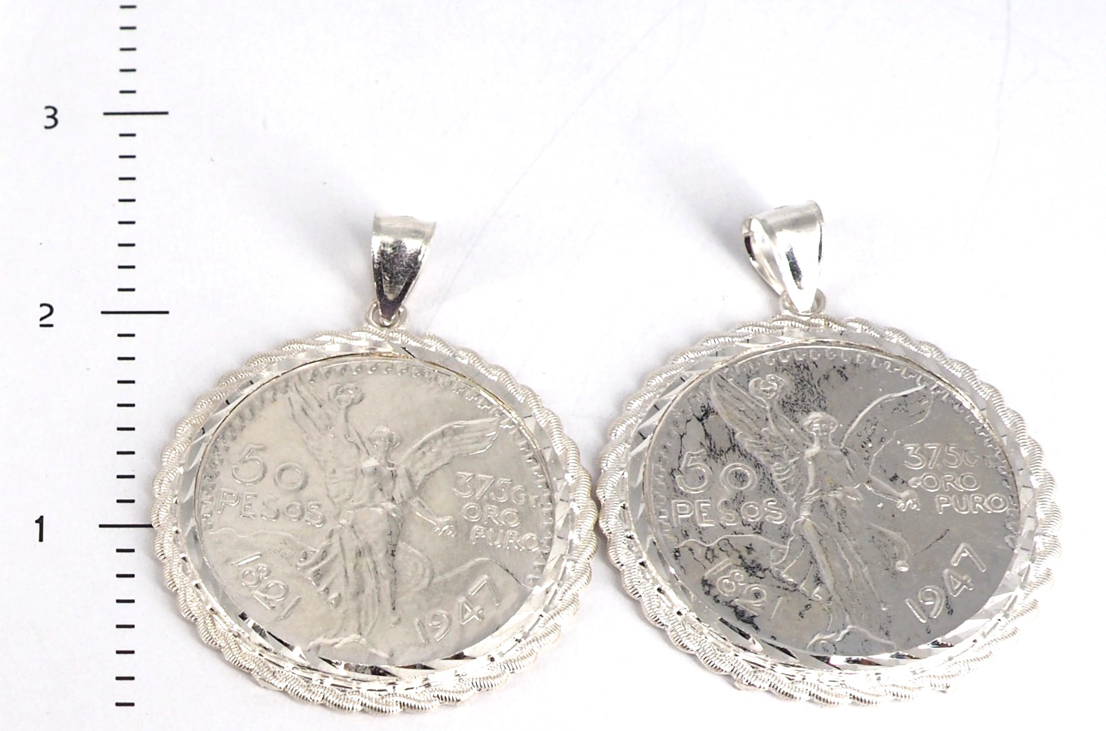 925 Sterling Silver Mexican 50 Peso Centenario Coin Bezel Rope Pendant Necklace