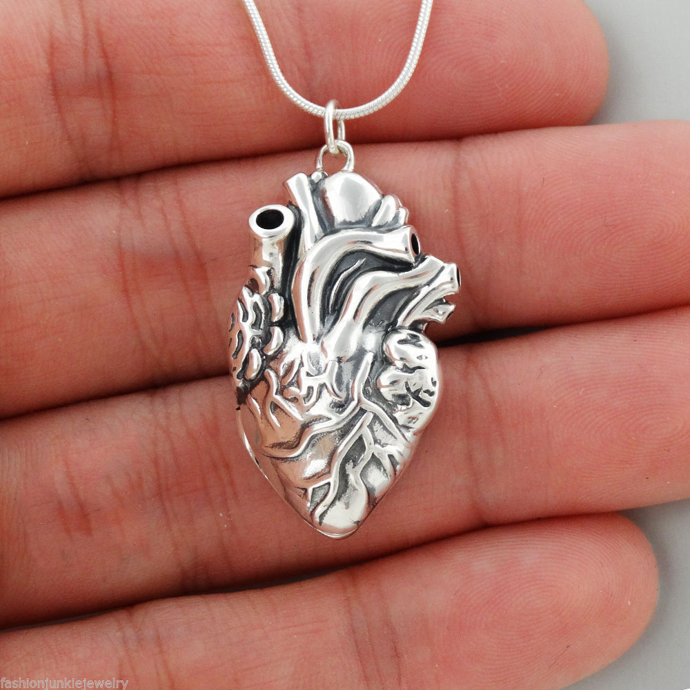 Anatomical Heart Locket Necklace – 925 Sterling Silver – Love Lifelike Human SN