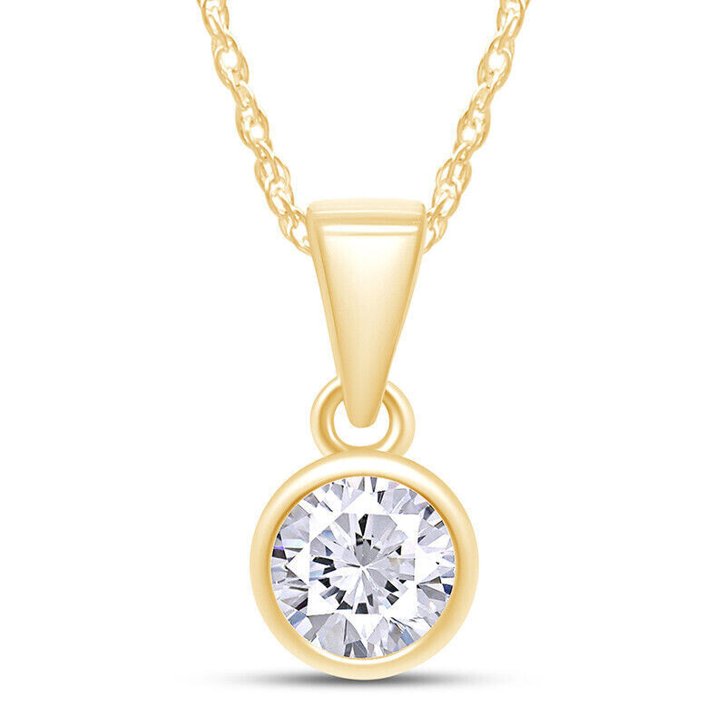 1 ctw Round Moissanite Solitaire Bezel Set Pendant Necklace 10K Yellow Gold