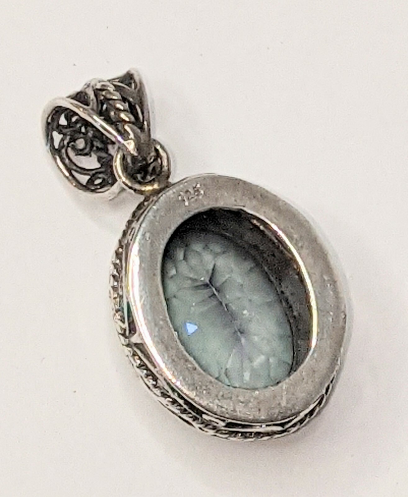 22.8ct Quantum Cut Bezel Set Mystic Topaz Sterling Silver Filigree Pendant 1.5″
