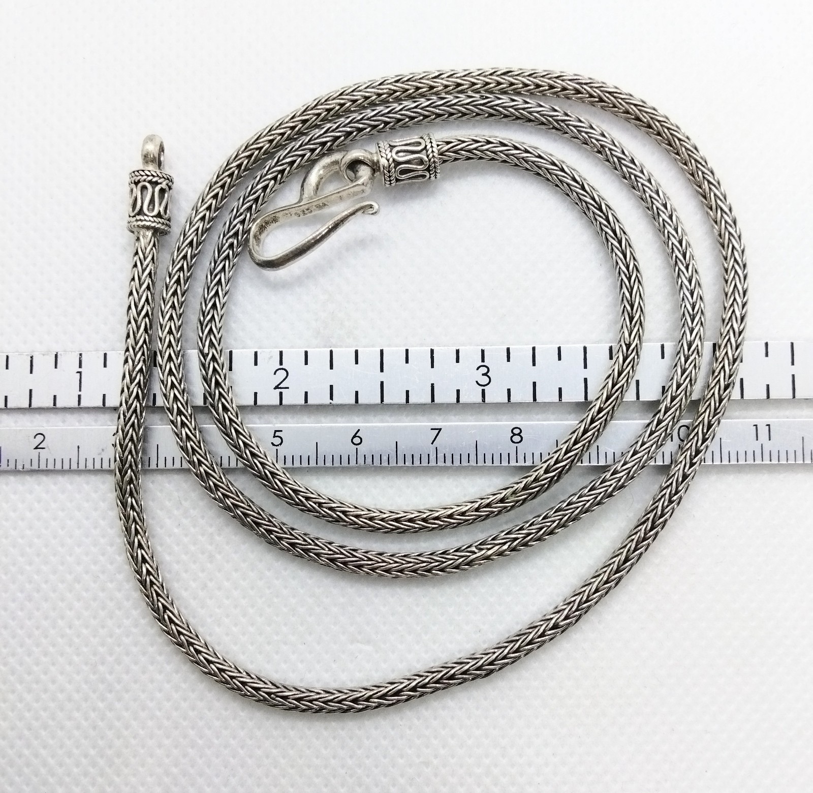 BA Suarti Sterling Silver 3mm Foxtail Spiga Wheat Hook Chain Necklace 24″
